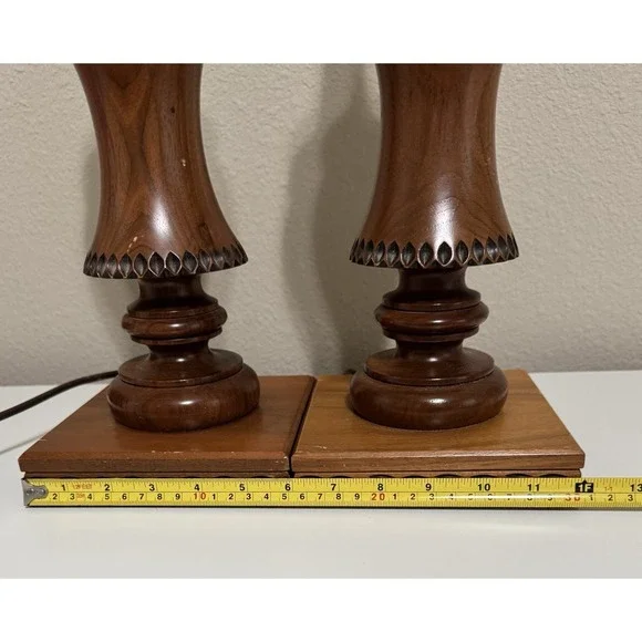The Wood Whittler MCM Pair Lamps Hand Carved NOT TWINS 18tall Square Base Works